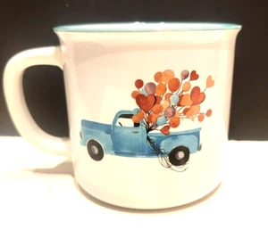 Heatherlee Chan Coffee Mug Blue Watercolor Vintage Truck - Heart & Flowers EUC - Picture 1 of 9
