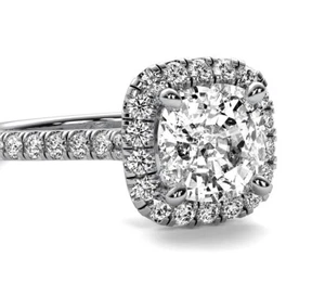 Halo Pave 2.40 Ct H SI1 Natural Cushion Cut Diamond Engagement Ring White Gold - Picture 1 of 5