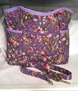 Walker Bag Set - Handtasche und Etui gesteppt lila Blumen Tragetasche Projekt Organizer  - Bild 1 von 18
