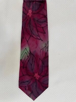 Corbata Robert Daskal floral pintada a mano sobre seda y firmada vintage Foto 1 de 3