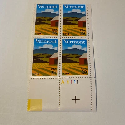 US Plate Block Stamps #2533 ~ 1991 29c Vermont Statehood MNH SP2785 - Image 1 of 2