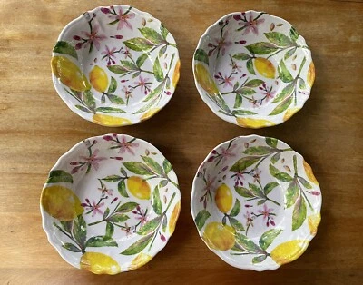 "Juego de 4 cuencos de cereal de melamina TAHARI florales brillantes con limones amarillos de 7,5"" de diámetro" Foto 1 de 3