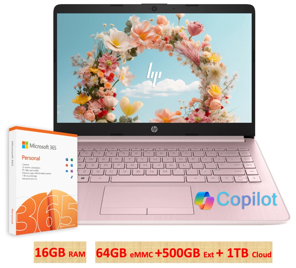 Computador portátil 2024 HP 14 4 núcleos processador Intel 16GB RAM Office 365 AI-Copilot - Imagem 1 de 1
