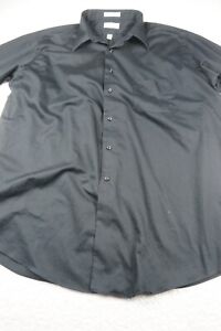 Van Heusen Men Big 18 34/35 Black Cotton Blend Long Sleeve Button Down Shirt K60