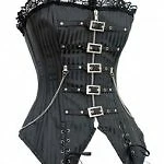 BLACK STRIPED GOTHIC PUNK CORSET/BASQUE - FREE P+P - Image 1 of 2