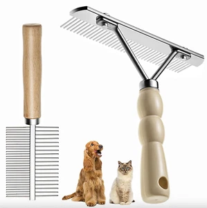 Dog Rake for Undercoat Long Tooth Dogs Comb Rake Brush+Stainless Steel Shedd - Picture 1 of 7