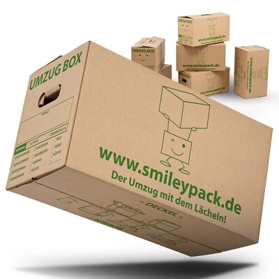 SMILEY PACK 10 x Umzugskartons 2-wellig Umzugskisten MOVEBOX Karton doppelter Boden 40 kg
