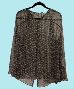 ZARA Sheer Airy Paisley Black Flowy Loose Style Blouse Top Size Large - Picture 1 of 9