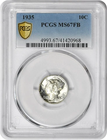 1935 Mercury Silver Dime MS67FB PCGS Cover