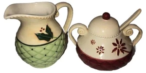 Russ Christmas Traditions Holly Berries Creamer and Sugar Bowl Set Dainty Fun - Picture 1 of 7