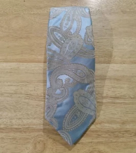 ROBERTO VILLINI Couture Men's 100% Silk Necktie PAISLEY Silver 57” L & 3.5” W - Picture 1 of 3