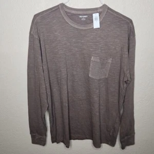 Old Navy Garment Dyed Long Sleeve Cotton T-Shirt Teddy Bear Brown Mens Medium - Picture 1 of 7