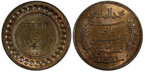 Tunesien Mohammed IV Bronze AH1322//1903 A 5 Centimes ROTBRAUN UNC KM# 228 (649) - Bild 1 von 3