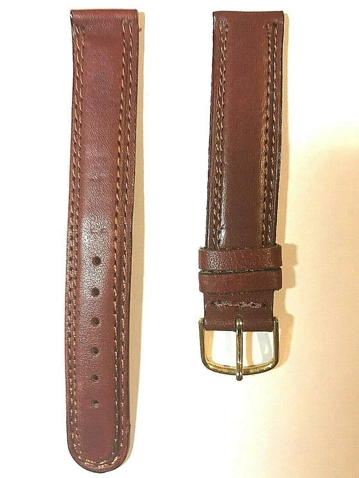  BRACELET MONTRE CUIR MARRON VEAU 16 MM BOUCLE DOREE - Photo 1/1