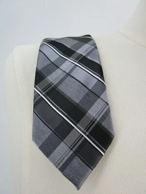 Corbata clásica ajustada Van Heusen para hombre gris patrón a cuadros 57" de largo 2,75" de ancho Foto 1 de 4