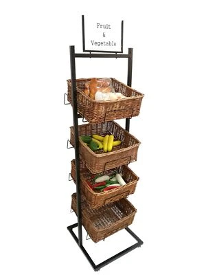 FIXTUREDISPLAYS 4 Tier Basket Stand Wicker Basket Bakery Rack. Slight back order 1 week