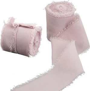 2 Rollen Handgemachtes Ausgefranstes Chiffonband, Dekoratives Band Chiffon-Seide - Bild 1 von 5