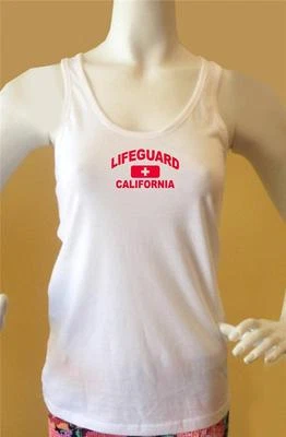 Camiseta sin mangas estampada para mujer Salvavidas California playa seguridad piscina personal rojo blanco Foto 1 de 4