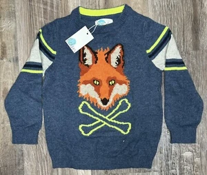 Mini Boden Intarsia Fox Sweater Size 4 Warm Wool Cotton Knit Winter Clothes - Picture 1 of 4