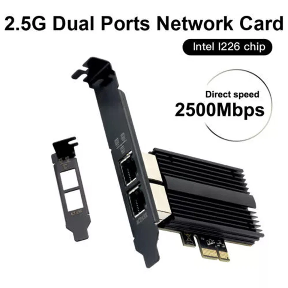 2 Port RJ45 LAN NIC Gaming Card 2.5G Gigabit Network Card Intel I226 PCI-EX1. - Image 1 of 4