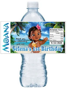 20 ~ ETIQUETAS DE BOTELLA DE AGUA PARA BEBÉS MOANA FIESTA DE CUMPLEAÑOS FAVORES - Imagen 1 de 1