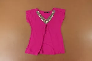 Apt 9 Women's Size Small Fuschia Beaded V Neck Short Sleeve Pullover Blouse NWT - Picture 1 of 11