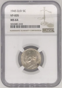 1945 D/D VP-005 5C Jefferson Nickel NGC MS64 - Picture 1 of 4