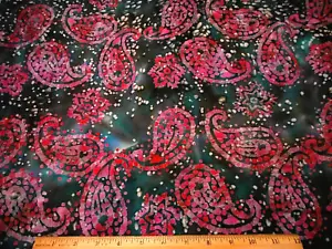 Batik Fabric Short Yard Pink Paisley & Stars Gray Turquoise Cotton #3 #PC - Picture 1 of 2
