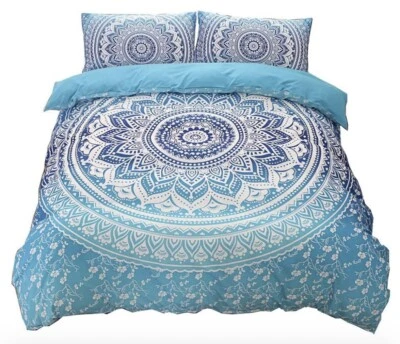 Indian Mandala Blue Microfiber Duvet Cover Full 76 x 84 Bedding Zip Set  3 Piece - Image 1 of 4