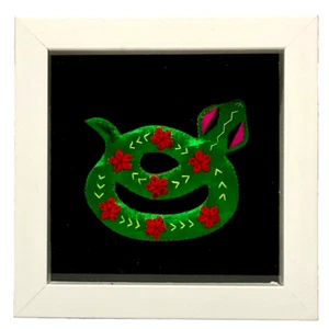 GRÜNE SCHLANGE, ZODIAK, MOND NEUJAHR HANDGEFERTIGTE SEIDENSTICKEREI IN SCHATTENBOX - Bild 1 von 4