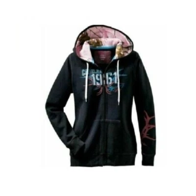 Cabela's Sudadera con Capucha Mujer Pequeña Negra y Rosa 1961 Camuflada Nueva con Etiquetas Cremallera Sudadera Foto 1 de 4