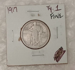 USA 1/4 Dollar~  Standing Liberty Quarter 1917~* F Without Stars Under Eagle - Picture 1 of 6