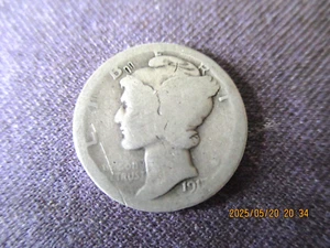 1917 MERCURY DIME NO MINT MARK LIBERTY IN RIM - EDGES ARE WEARN ON BOTH SIDES - Picture 1 of 2