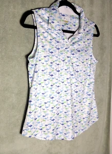 Greg Norman Play Dry Womens Tank Top Size M Blue Green Flamingos Sleeveless - Picture 1 of 11