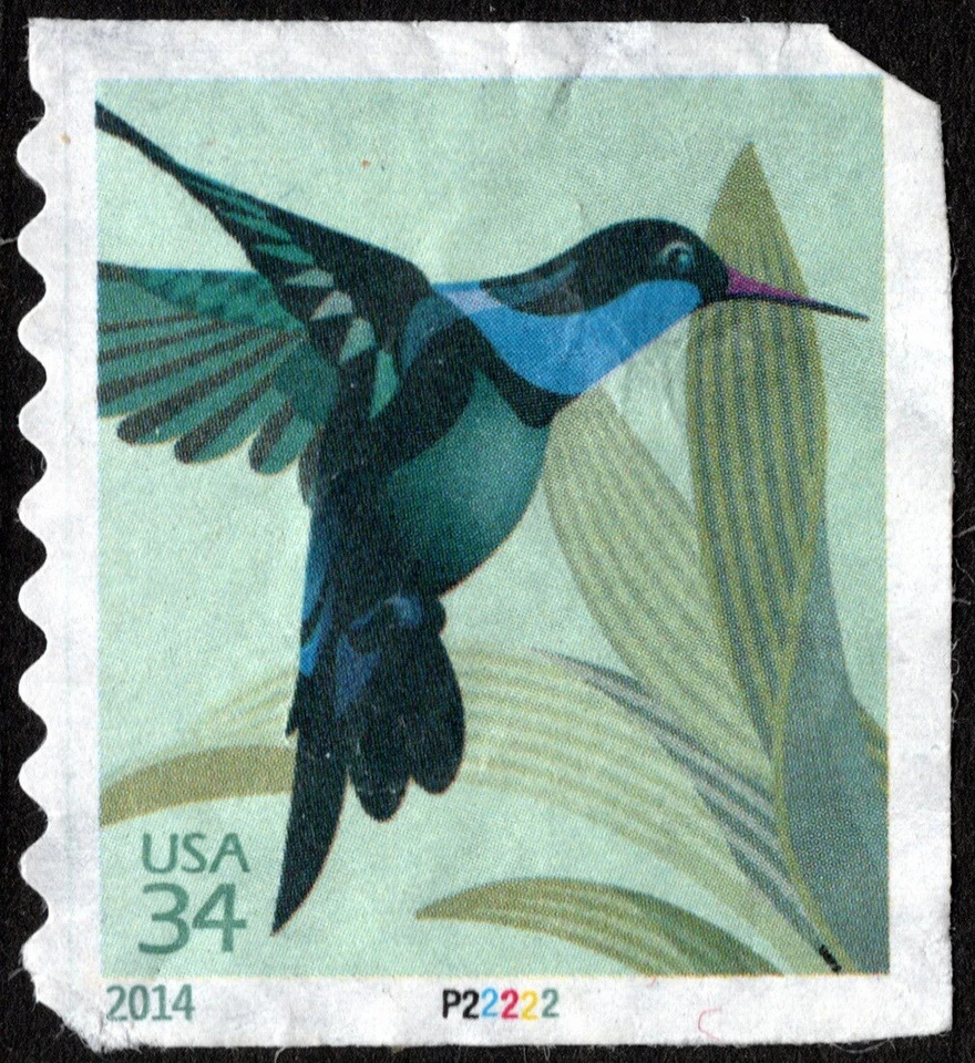 US - 2014 - 34 Cents Hummingbird Coil # 4858a Plate Number P22222 Single F-VF - Image 1 of 1