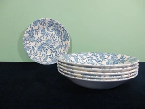 Set of 6 Churchill England Blue Peony & Rose 7 7/8"Coupe Soup Bowls White Floral - Picture 1 of 5