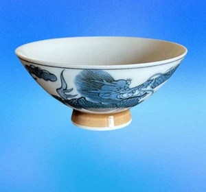 Ciotola di riso in porcellana blu e bianca China Dragon Ware 5" - Foto 1 di 10