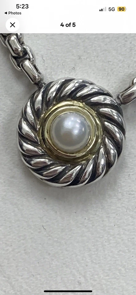 Perla David Yurman con colgante de plata de ley y oro de 14 quilates con cadena DY de 16 pulgadas Foto 1 de 4