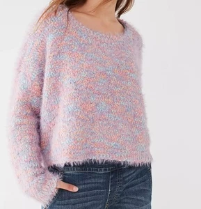 Urban Outfitters Purple Cropped Oversized Fuzzy Knit Chunky Sweater Rainbow Lrg - Picture 1 of 5