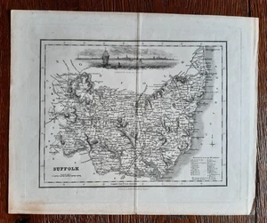 Antique Engraving: Map of Suffolk by Robert Scott, c. 1833, Archibald Fullarton - Picture 1 of 5