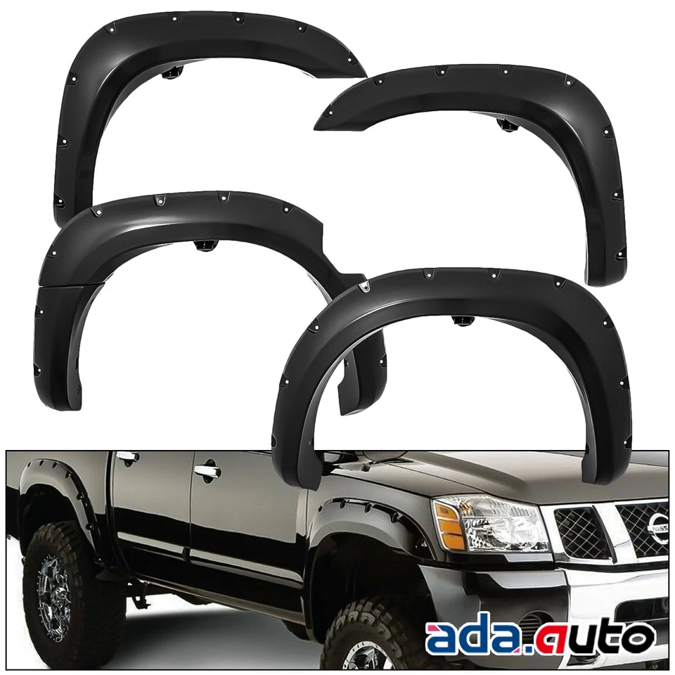For 2004-2014 Nissan Titan Pocket Rivet Style Black Fender Flares Front&Rear - Image 1 of 4