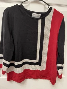 Alfred Dunner Sweater Red Black Gray Size Petite XL Pullover Embellished - Picture 1 of 4