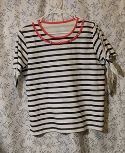 Top donna Bon Worth Petite Small blu bianco a righe girocollo nuovo con etichetta   - Foto 1 di 2