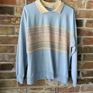 Vintage Nucleus Oma Sweatshirt Pullover Rundhalspullover Kragen XL Babyblau 90er - Bild 1 von 4