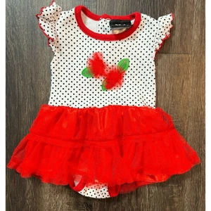 DDG Darlings Infant Girls Bodysuit Size 3-6 Mos Red & White w/Black Polka Dots - Picture 1 of 6
