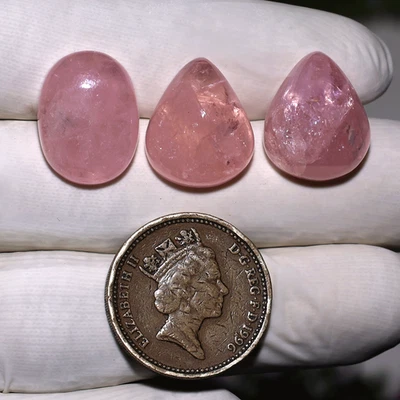 Pink Beryl Parcel~ 3 PC Natural Morganite Untreated 17mm-18mm Cabochon Gemstones - Image 1 of 4