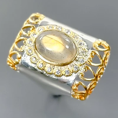 Кольцо ручной работы с натуральным лабрадоритом серебро 925 пробы размер 8/B-R2853 - Изображение 1 из 4