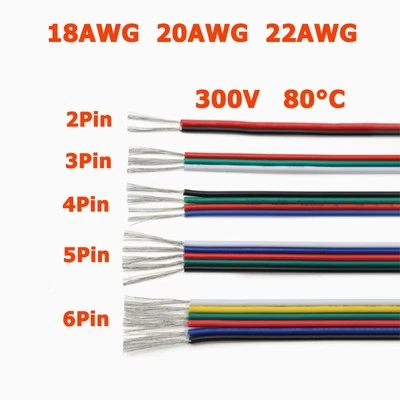 2/3/4/5/6Pin LED Strip Light Extension Cable Wire Cord Connectors 18/20/22AWG  - Image 1 of 4