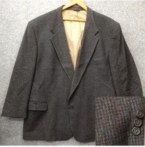 80s USA Made Camel hair Tweed Sport Coat Men 48R Blue Houndstooth VTG BILL BLASS - Picture 1 of 18