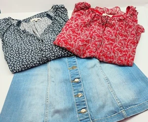 Women's 3 Piece Summer Bundle Sz M Boho Floral Tops + Button Front Jean Skirt - Picture 1 of 15